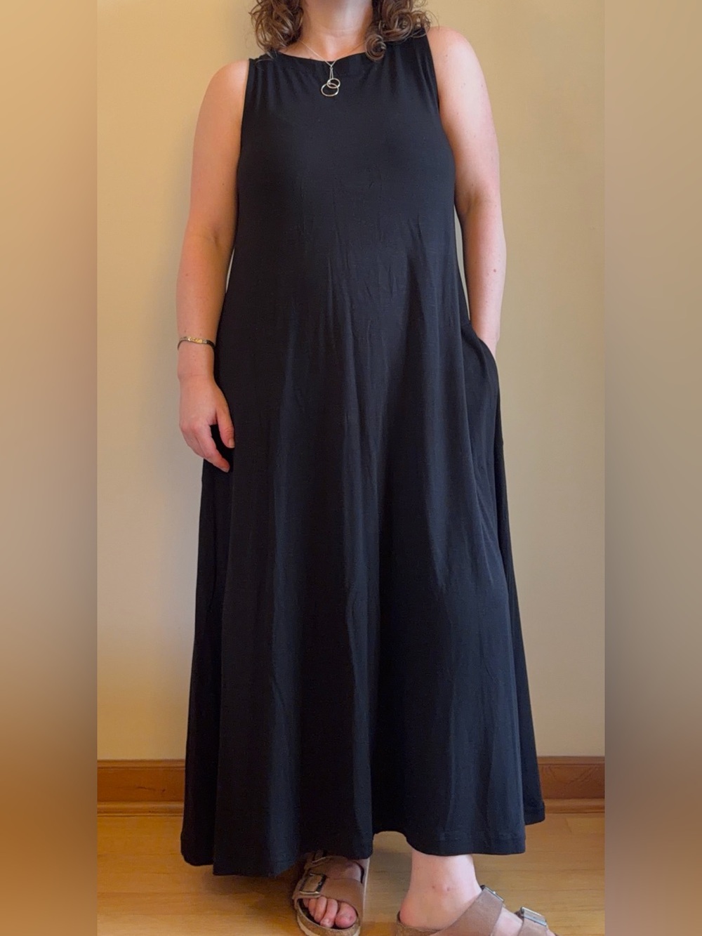 J. Jill - Black Sleeveless Boat-Neck Stretchy Maxi Dress
